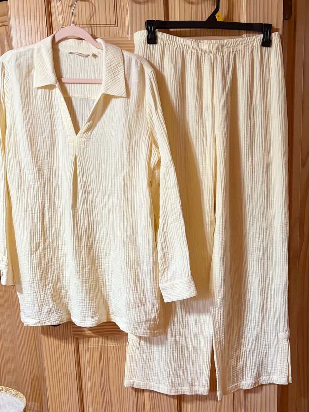 Soft Surroundings Creamy Yellow Cotton Gauze Two-Piece Sleep Set Size L (14-16)